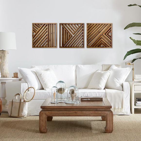 Wooden Geometric Home Wall Decor Slatted Wood Design Wall Sculpture，set Of 3🦋